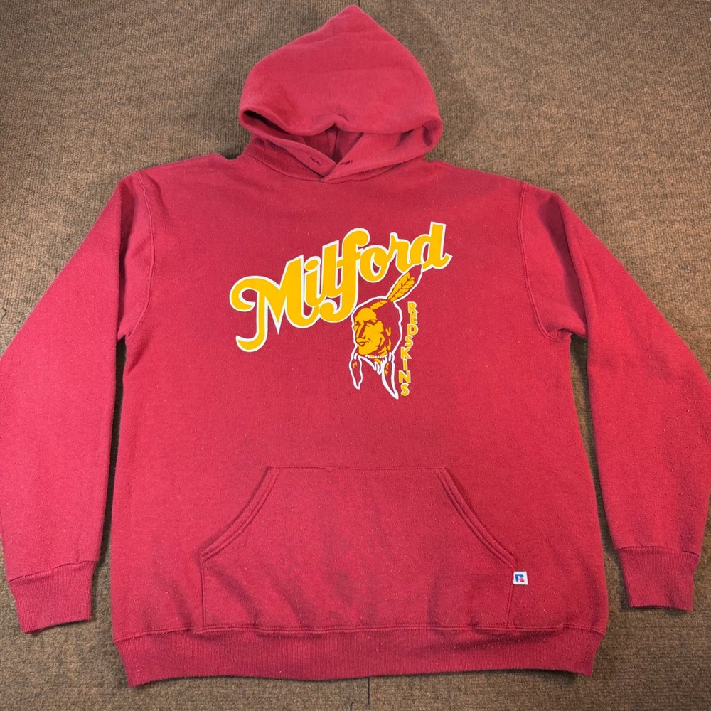 Russell Athletic Milford Redskins Hoodie Maroon Red XL Vintage USA Sweatshirt